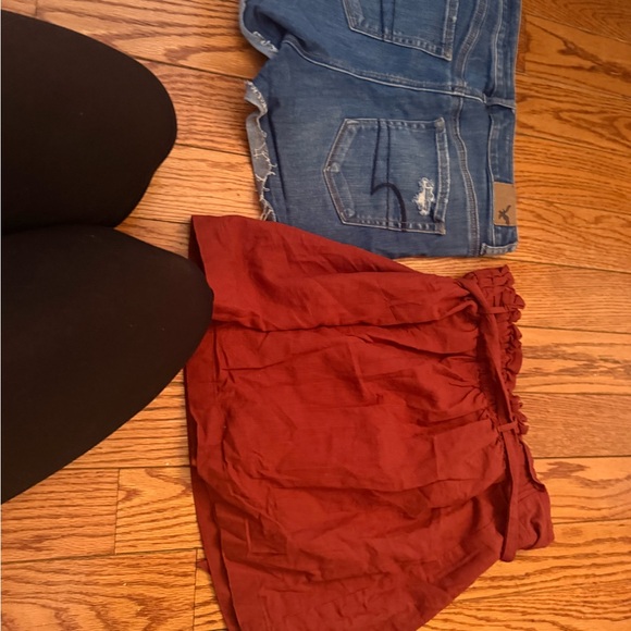 American Eagle Outfitters Blue Distressed Jean Shorts and Red Button-Up Skirt - Picture 2 of 4